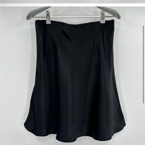 Quince Women's Black Silk Satin Mini Skirt sz S Small Washable Elastic Waist PO